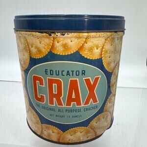 Vintage Educator Crax Cracker Tin 14oz Megowen Lowell MA 1950s Antique Advert